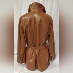 Utility vegan leather coat